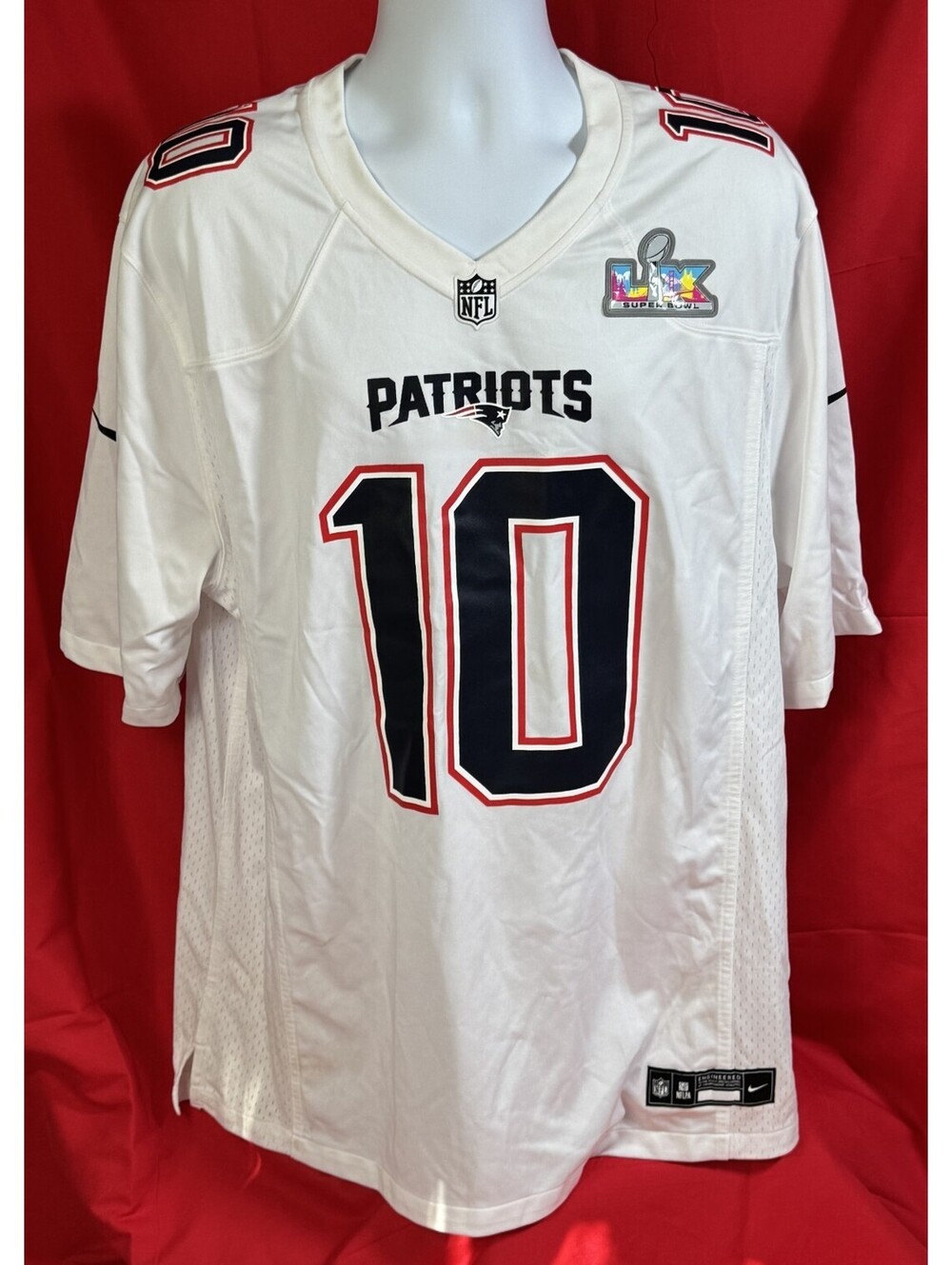 Nike New England Patriots Drake Maye White Super Bowl Patch Jersey Mens XL NEW